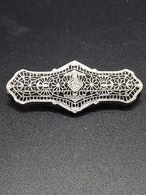 Vintage 14k Gold And Diamond Art Deco Filigree Brooch Pin 1920's • $300