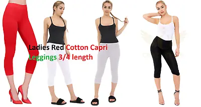 LADIES WOMEN Cropped 3/4 Capri Length Cotton Leggings Summer Plus Size Uk 8-22 • £7.69