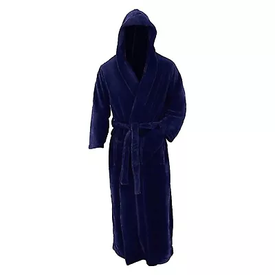 Mens Winter Robe Hooded Plush Long Fleece Spa Bath Robe With Hood And Pockets • $33.91