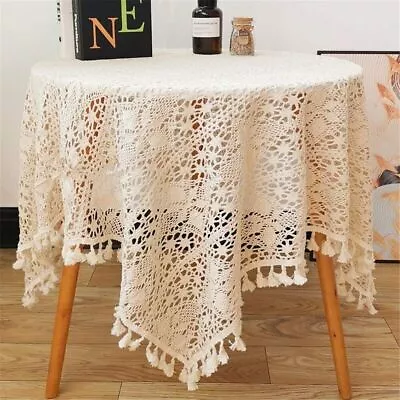 Vintage Hand Crochet Square Lace Tablecloth Dining Table Cover Wedding Decor • $15.29