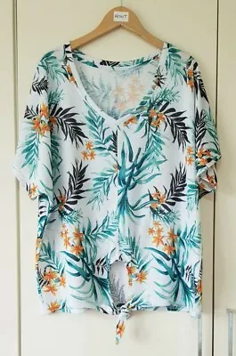 £6 • Buy Women's Top Size 14 T-shirt Leaf Print, Green Casual Tie Front S Sleeve George