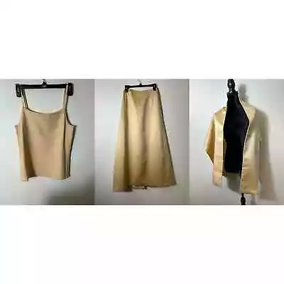 Nicole Miller Gold Satin Floor Length Formal Skirt And Tank And Wrap Set Sz 4 • $13.85