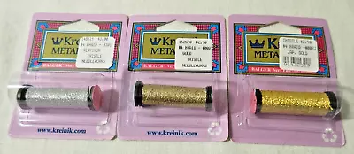 Lot Of 3 Kreinik #4 Metallic Thread Spools-GoldPlatinum & Japan Gold NEW • $9.99