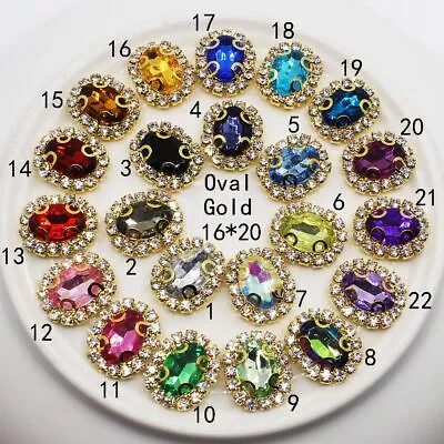 4 Holes Rhinestone Buttons 16x20mm Crystal Oval Button Sewing Craft Charms 10Pcs • $9.83