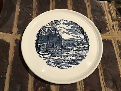 $7.50 • Buy Vintage Cake Plate Currier & Ives Print Blue Farm Homestead Winter
