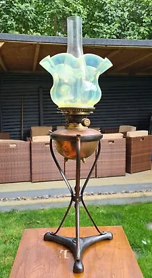 Original Victorian Nouveau WAS Benson Copper Oil Lamp Cast Iron Vaseline Shade  • $1611.69