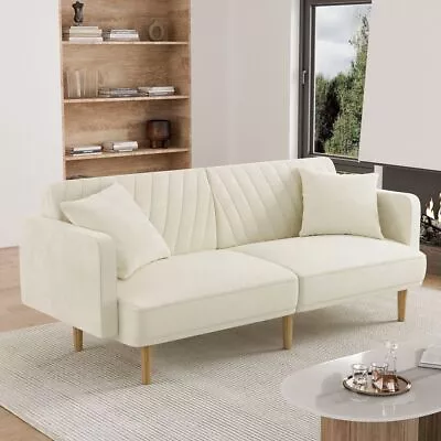 Modern Velvet Futon Sofa Bed Loveseat Convertible Sleeper Comfy Sofa W/ 2 Pillow • $288.99