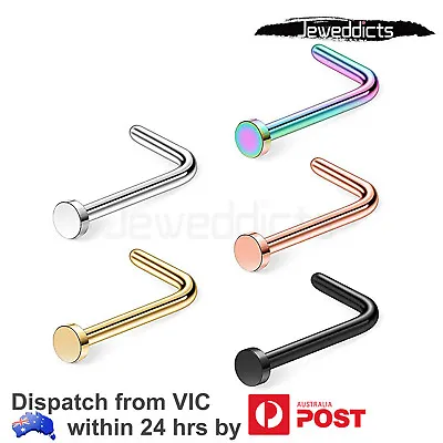 2-6PCS Surgical Steel Nose Stud Ring L Shaped Flat Top Piercing Body Jewellery • $3.99