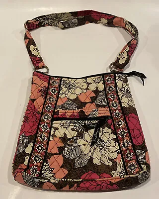 Vera Bradley Crossbody Hipster Mocha Rouge Purse Brown Pink Flowers • $22