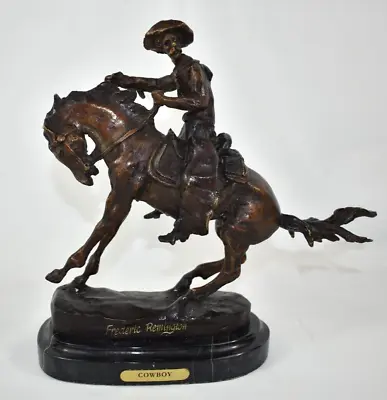 Frederic Remington COWBOY 10  Bronze Statue Marble Base Western Horse • $89.99