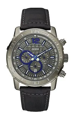 Guess Brickhouse Grey Dial Chronograph Leather Strap Mens Watch • £129