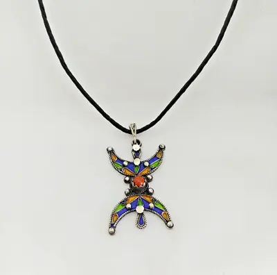 Kabyle Necklace Berber Silver Enamel African Handmade Pendant Ethnic Moroccan • $59