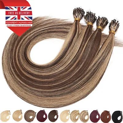 14 -24  Nano Ring Tip Double Drawn Russian Remy Human Hair Extensions Micro Bead • £27.35