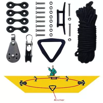 Kayak Anchor Trolley Kit W/ Nylon Rope Screws Ring SS316 Hardware Pad Eye • $29.85