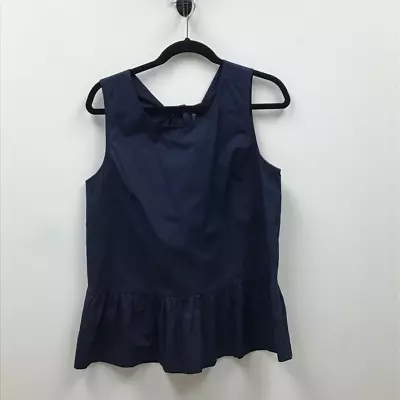 J Crew Womens Blouse Tank Blue Sleeveless Jewel Neck Tie Ruffles Knotted M New • $16.87