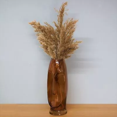 Face Shaped Flower Vase Tall Abstract Art Table Centerpiece Glass Amber Home • £9.95