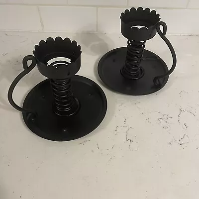 VTG Set Of 2 Metal Courting Candlestick Holder Spiral Adjustable Primitive • $14.30