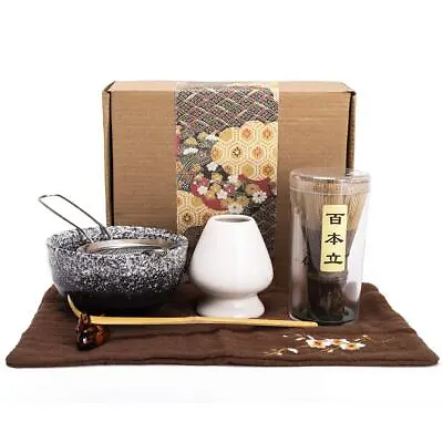 Bamboo Matcha Tea Whisk Set (Chasen) Bowl (Chawan) 7 Piece Set Black  • $43.52