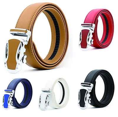 Leisure Men's Real Leather Belt Automatic Buckle Belt Ratchet Strap Jeans Dress • £11.35