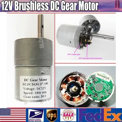 180RPM Electric DC12V High Torque Brushless Gear Motor W/ PWM Dual Ball Bearings • $22.49