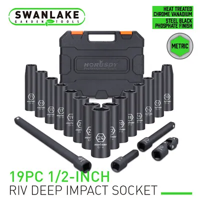 19PC 1/2  Dr Drive Deep Air Impact Sockets Set Metric 6-Point W/CASE 10mm - 24mm • $56.99