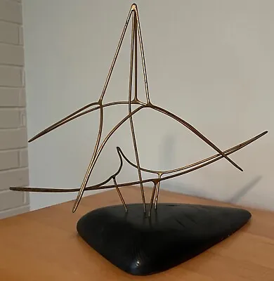 Vintage 70s Wire Wood Abstract Sculpture Mid Century Modern Art Object Signed • $595
