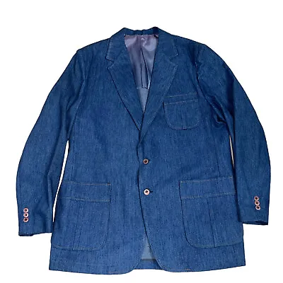 Vintage 70's Sears Sportswear Blue Denim Suit Jacket Blazer Sport Coat Mens 46T • $67.99