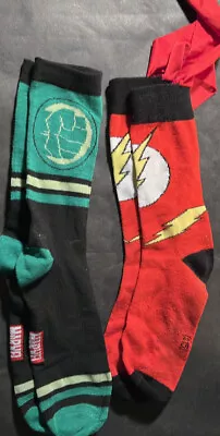 Marvel Hulk DC Flash Casual Crew Socks - Mens 8 To 12 - 2 Pairs • $6.95