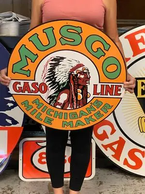 Antique Vintage Old Style Sign Musgo Michigan 24  Round Gasoline Made USA • $149.95