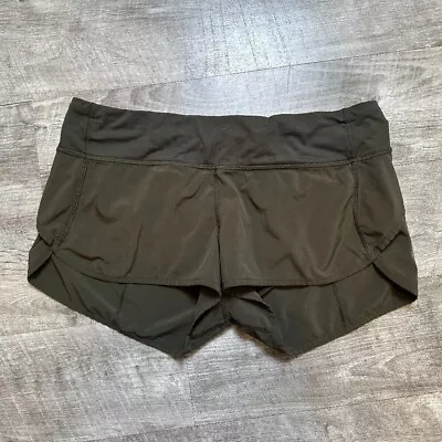 LULULEMON Dark Olive Green Speed Up Running Shorts In Size 8 • $30