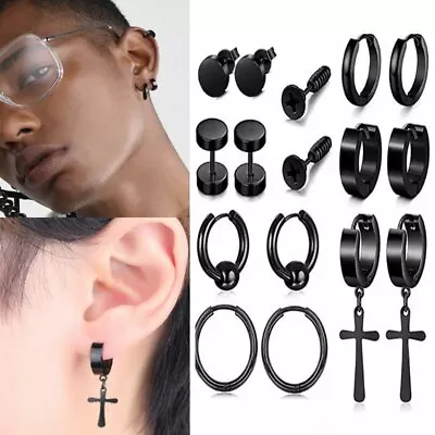 Stainless Steel Punk Black Earrings Men Women Ear Stud Hoop Dangle Jewelry Gift • £3.35