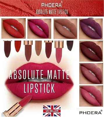 Phoera Absolute Velvet Matte Lipstick Long Lasting Waterproof Pigment Makeup • £3.99