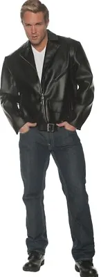 Greaser Adult Men's Black Faux Leather Jacket Grease Danny 50s T-Birds • $46.99