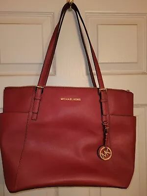 Michael Kors Leather Jet Set Crossgrain Tote Red Large Shoulder Bag! • $57.99