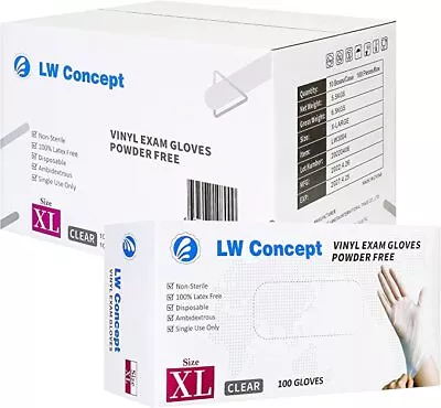 LW Concept Vinyl Exam Gloves (4.5 Mil) - Clear - 1 Case (1000 Pc) • $54.99