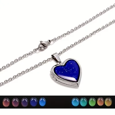 Heart Photo Pendant Mood Necklace Emotion Color Changing Locket For Women Gifts • $2.13