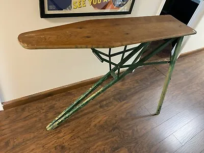 Wooden/Metal Folding Vintage Ironing Board Natural Wood Green Legs 47  • $199