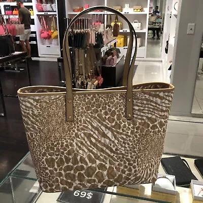 Michael Kors Carter Large Shoulder Open Tote Bag Mk Zebra Print - Camel Multi • $124