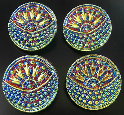 4 Czech VASELINE Glass Buttons #B636 - 23 Mm Or 7/8  - WOW!!! • $11.99