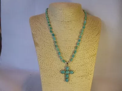 Turquoise Cross Pendant Turquoise Nugget Native American Southwestern Necklace • £74.11