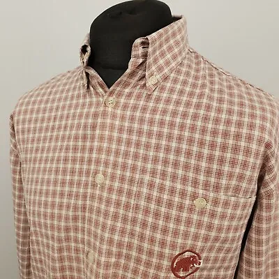 Mammut Vintage Shirt SMALL Loose Relaxed Long Sleeve Maroon Check Mens • £12.99