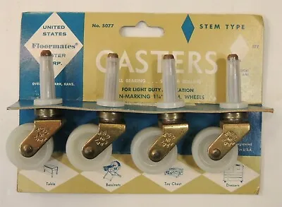 $19.99 • Buy VTG MCM New NOS United States Floormates Casters Made USA Stem Type 5077 Wheels