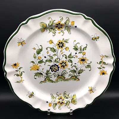 Varages Vieux Provence Green Trim Yellow Floral Plate Charger 12  Diameter • $17.97
