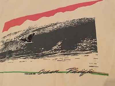 1986 OP OCEAN PACIFIC Vintage T Shirt Surfer Waves USA Cotton Cream MD Mint • $50