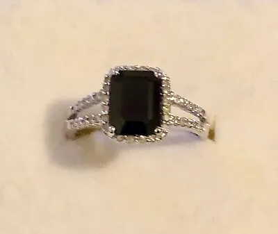9ct White Gold Large Natural Black Sapphire & Diamond Ring Sz O Brand New • $199