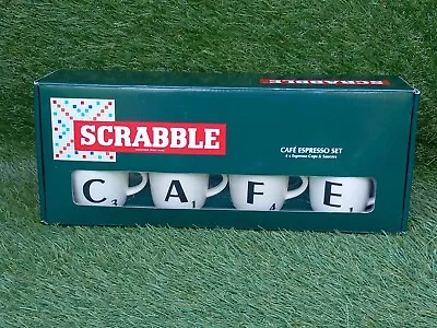 Scrabble Cafe Espresso Set - 4 Cups & 4 Saucers - Open Box Unused Contents • £15