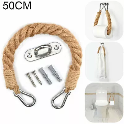 Chunky Rope Toilet Roll Holder Paper Jute Nautical Weave Vintage Style Towel • £7.19