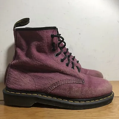 Dr Martens Ladies Rare Purple Velvet Fabric 8 Hole Boots Size UK 8 • £34.99
