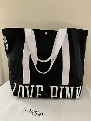 VICTORIA SECRET LOVE PINK Logo TOTE SCHOOL Shoulder BEACH GYM Bag BLACK /WHITE • $26.97