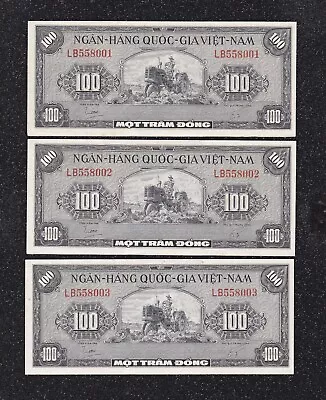 South Viet-Nam - 1955 - P8 - 100 Dong - Double Alphabets- X 3 Consecutive - UNC. • $59